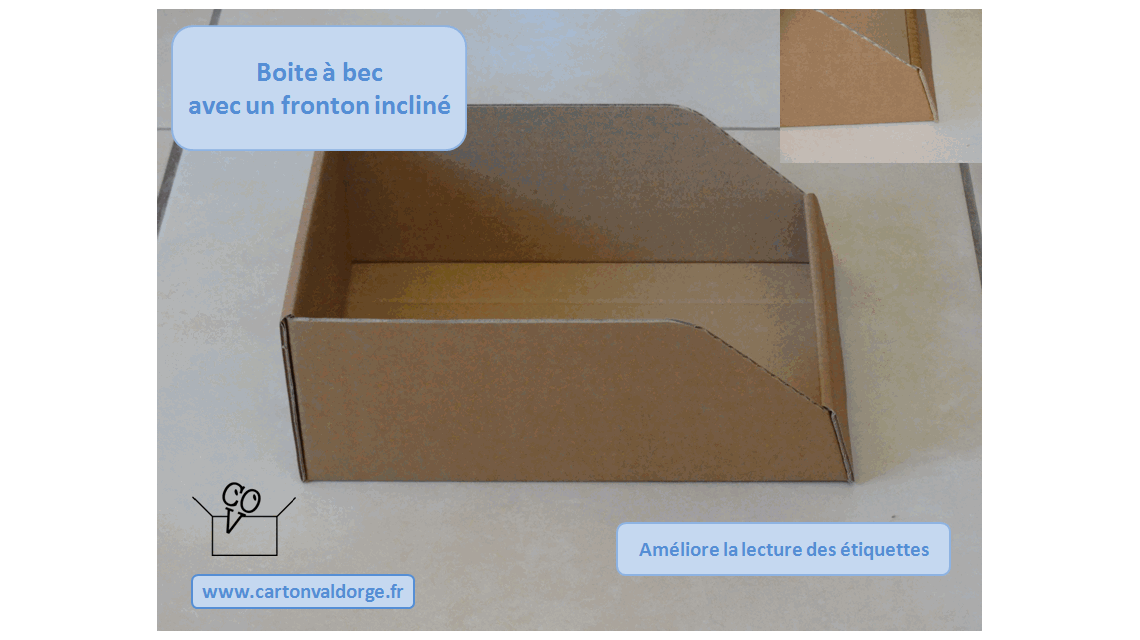 Boite à bec en carton avec un fronton incliné  