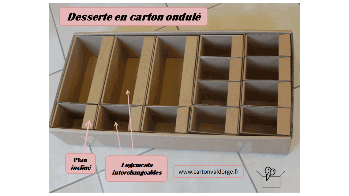 Desserte en carton ondulé - Logements interchangeables - Préparation de commandes  