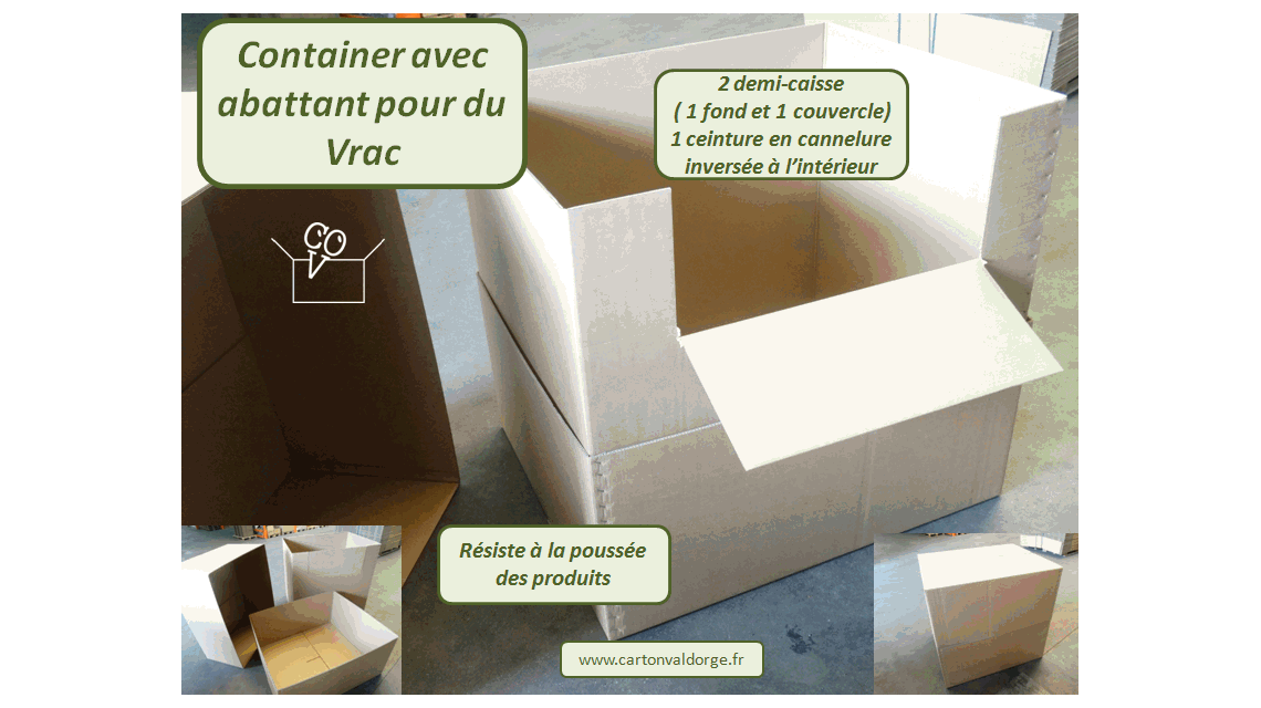 Container en carton avec abattant pour du vrac  